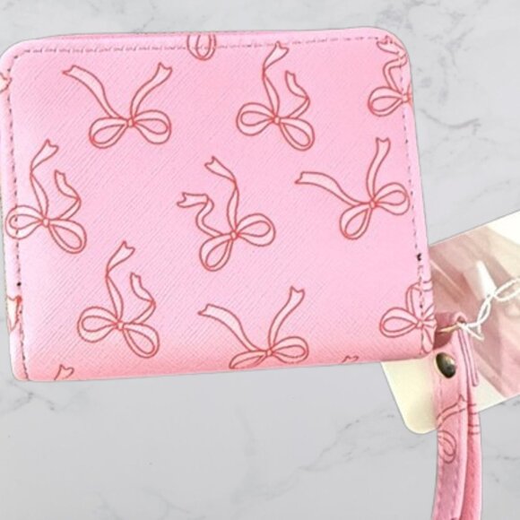 NWT Blush Kiss Pink Bow Print Wallet with Wrist Strap - Picture 4 of 9